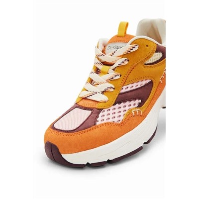 Patchwork split leather running sneakers