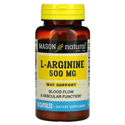 Mason Natural, L-аргинин, 500 мг, 60 капсул