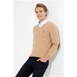 Мужской базовый свитер светло-коричневого меланжевого цвета Неожиданная скидка в корзине
