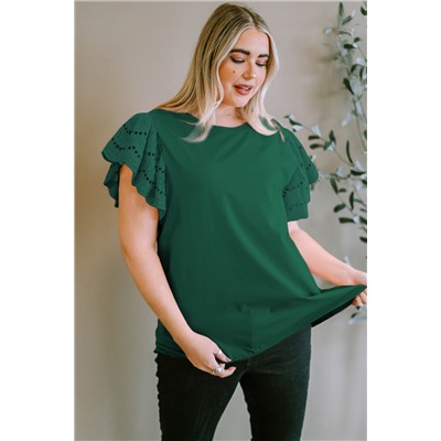 Green Plus Size Flutter Sleeve Top