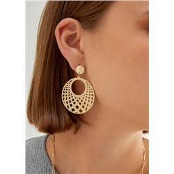 14KT GOLD PLA.S.STEEL LASERED ROUND EARRINGS