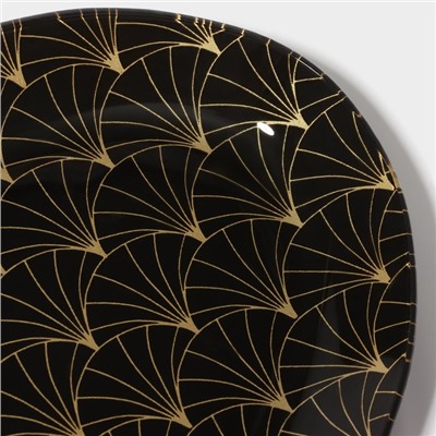 Блюдо стеклянное сервировочное Доляна «Золотое перо», овальное, 24,5×15 см, цвет чёрный