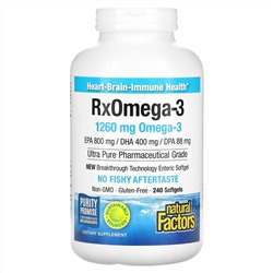 Natural Factors, Rx Omega-3, омега-3, 1260 мг, 240 капсул (630 мг в 1 капсуле)