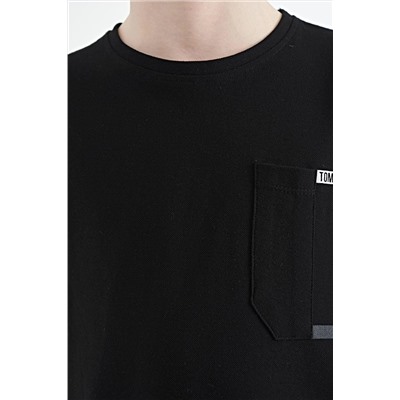 TOMMYLIFE Черная футболка стандартного кроя с круглым вырезом и карманами для мальчиков — 11120