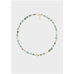 NECKLACE W/ MIXED GOLD+GREEN STONES