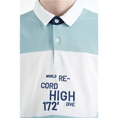 TOMMYLIFE Голубая футболка с градиентной вышивкой и детальным стандартным узором с воротником-поло для мальчиков - 11110