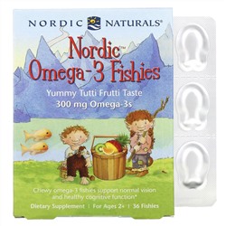 Нордик Натуралс, Nordic Omega-3 Fishies, рыбки с омега-3, для детей от 2 лет, вкус тутти-фрутти, 300 мг, 36 рыбок