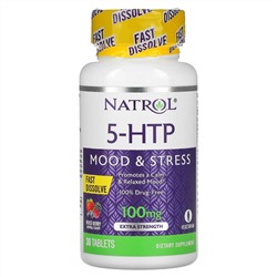 Натрол, 5-HTP, быстрорастворимый, особо эффективный, вкус диких ягод, 100 мг, 30 таблеток