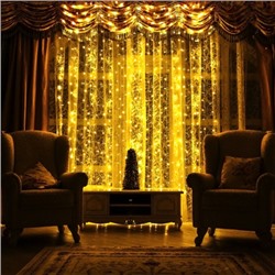 Гирлянда комнатная светодиодная, 600 ламп, 2 м, 3 м, цвет нити прозрачный, белый теплый Занавес ЛЬДИНКА 183548-1