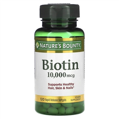 Nature's Bounty, Биотин, 10,000 мкг, 120 желатиновых капсул с быстрым высвобождением