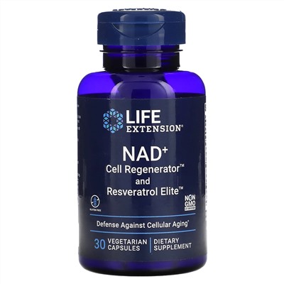Life Extension, NAD + Cell Regenerator и ресвератрол, никотинамид рибозид NIAGEN, 30 вегетарианских капсул
