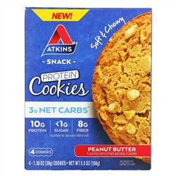 Atkins, Snack, Protein Cookies, Peanut Butter, 4 Cookies, 1.38 oz (39 g) Each