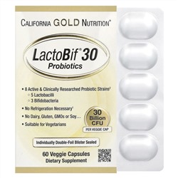 California Gold Nutrition, LactoBif 30, пробиотики, 30 млрд КОЕ, 60 растительных капсул