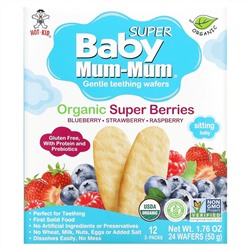 Hot Kid, Baby Mum и Mum Supper, вафли для защиты зубов, органические суперягоды, 12 пакетиков, по 2 шт.