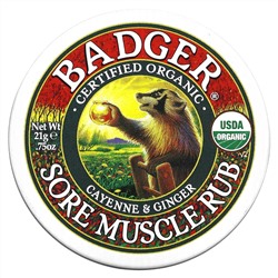 Badger Company, Sore Muscle Rub, мазь от боли в мышцах с кайенским перцем и имбирем, 21 г (0,75 унции)