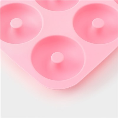 Форма для выпечки Доляна «Сладости. Пончик», силикон, 28,5х28,5х3 см, 9 ячеек (d=8 см), цвет розовый