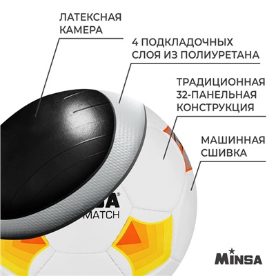 Мяч футбольный MINSA Futsal Match, PU, машинная сшивка, 32 панели, р. 4