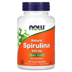 NOW Foods, Натуральная спирулина, 500 мг, 120 растительных капсул