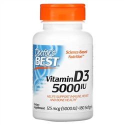 Doctor's Best, Vitamin D3, 125 mcg (5,000 IU), 180 Softgels