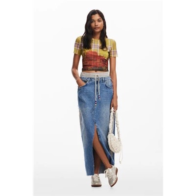 Hybrid denim midi skirt