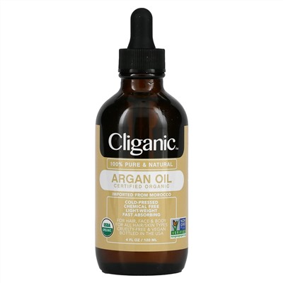 Cliganic, 100% чистое и натуральное аргановое масло, 120 мл (4 жидк. унции)