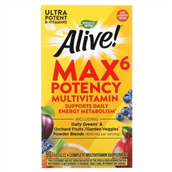 Натурес Вэй, Alive! Max6 Potency, мультивитамины повышенной эффективности, без добавления железа, 90 капсул