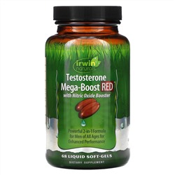 Irwin Naturals, Testosterone Mega-Boost RED, повышение уровня тестостерона, 68 капсул с жидкостью