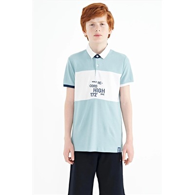 TOMMYLIFE Голубая футболка с градиентной вышивкой и детальным стандартным узором с воротником-поло для мальчиков - 11110