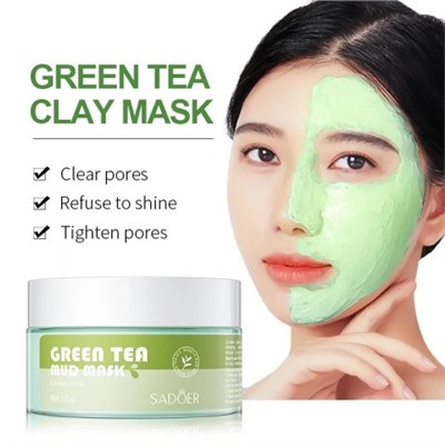 Глиняная маска для лица с экстрактом зелёного чая Sadoer Green Tea Clay Mask, 120гр