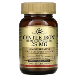 Solgar, Gentle Iron, 25 мг, 90 растительных капсул