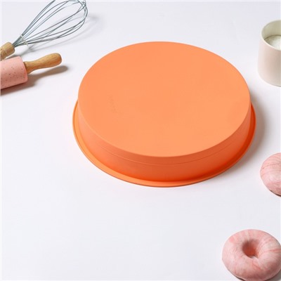 Форма для выпечки Доляна «Круг», силикон, 28×5,5 см, внутренний d=25.5 см, цвет оранжевый