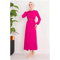 TOFİSA Прямое женское платье цвета фуксии среднего размера - 11659