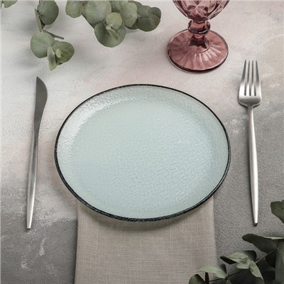 Тарелка стеклянная обеденная Magistro «Мрамор», d=20 см, цвет белый