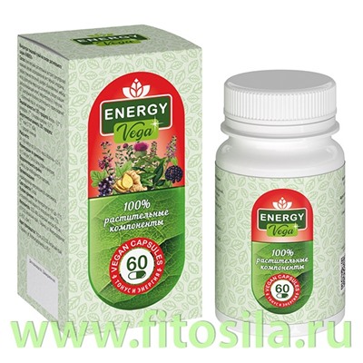 Фитокомплекс "ENERGY VEGA" (тонус и энергия), ПЭТ банка, капс. 0,40 г №60, в инд. уп. "Алтайский нектар"