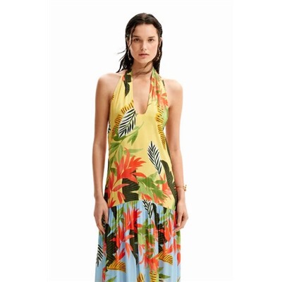 Tropical halter neck maxi dress