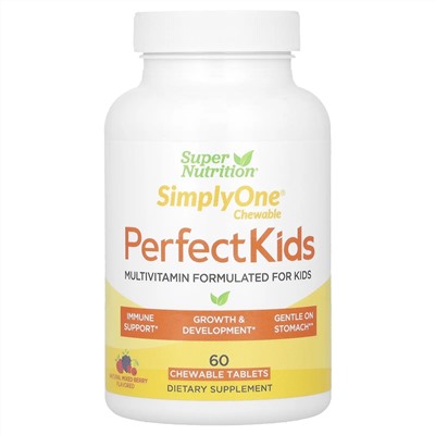 Super Nutrition, Perfect Kids, мультивитаминный комплекс для детей, ягодный вкус, 60 вегетарианских жевательных таблеток