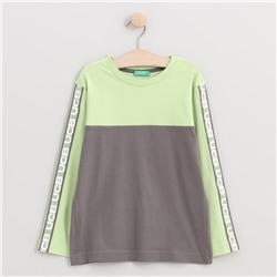 T-Shirt - 100% Baumwolle - lang geschnitten - aus Jersey-Stoff - Muster - hellgrün und grau