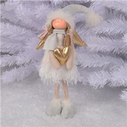 Украшение Кукла Девочка-ангел с сердцем 50 см, ткань, белый/золото ЛЬДИНКА 231394