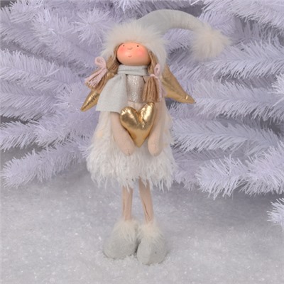 Украшение Кукла Девочка-ангел с сердцем 50 см, ткань, белый/золото ЛЬДИНКА 231394