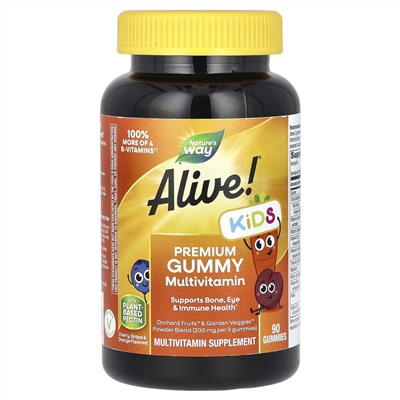 Nature's Way, Alive!, мультивитамины премиального качества для детей, со вкусом вишни, винограда и апельсина, 90 жевательных таблеток