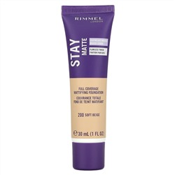 Rimmel London, Stay Matte, Full Coverage Mattifying  Foundation, 200 Soft Beige, 1 fl oz (30 ml)