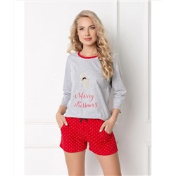 Женская трикотажная пижама с шортами Cookie Grey красный/серый, Aruelle Литва