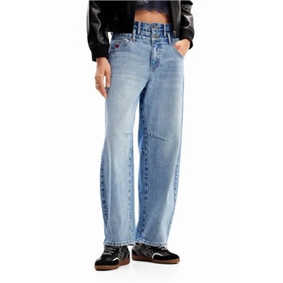 Double-waistband balloon jeans