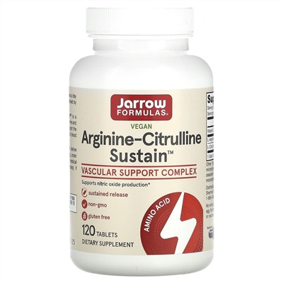 Jarrow Formulas, Arginine-Citrulline Sustain, аргинин и цитруллин, 120 таблеток