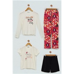 Черный пижамный комплект For You Kids из 4 предметов с цветочным принтом