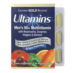 California Gold Nutrition, Ultamins, мультивитамины для мужчин старше 50 лет, с коэнзимом Q10, грибами, ферментами, овощами и ягодами, 60 растительных капсул