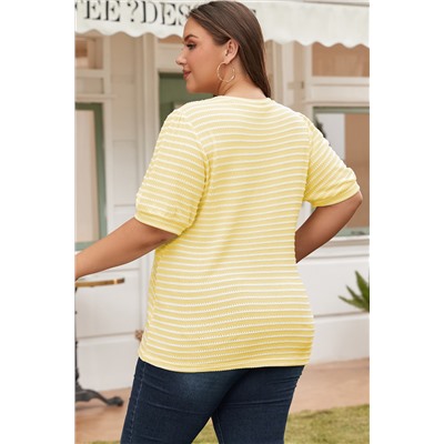 Yellow Stripe Short Puff Sleeve Plus Size Jumper