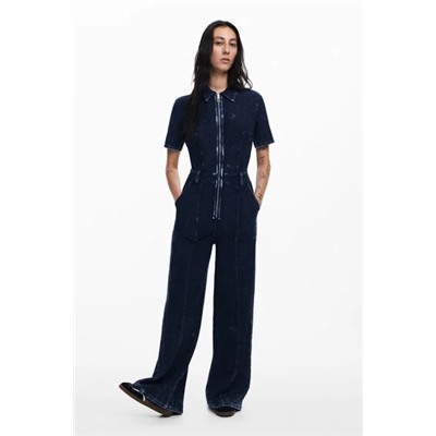 Washed-effect denim jumpsuit