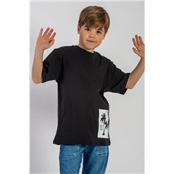 Zepkids Черная футболка для мальчиков с круглым вырезом и короткими рукавами с принтом пальмы