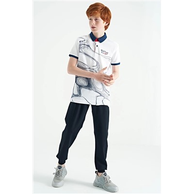 TOMMYLIFE Белая футболка стандартного кроя с принтом и воротником-поло для мальчиков — 11165